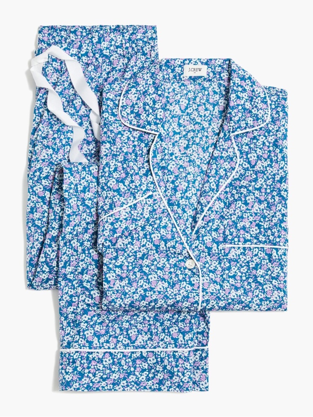 J.Crew Womens 2X Pajama Set Blue Floral Calico Short Sleeve Button Top Pants